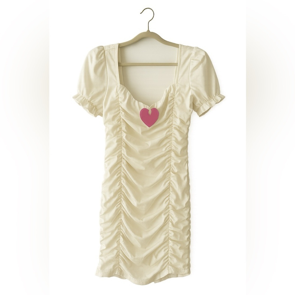NWT Bikini Junkie Sea Chelle White Ruched Short Sleeve Mini Dress Size Medium